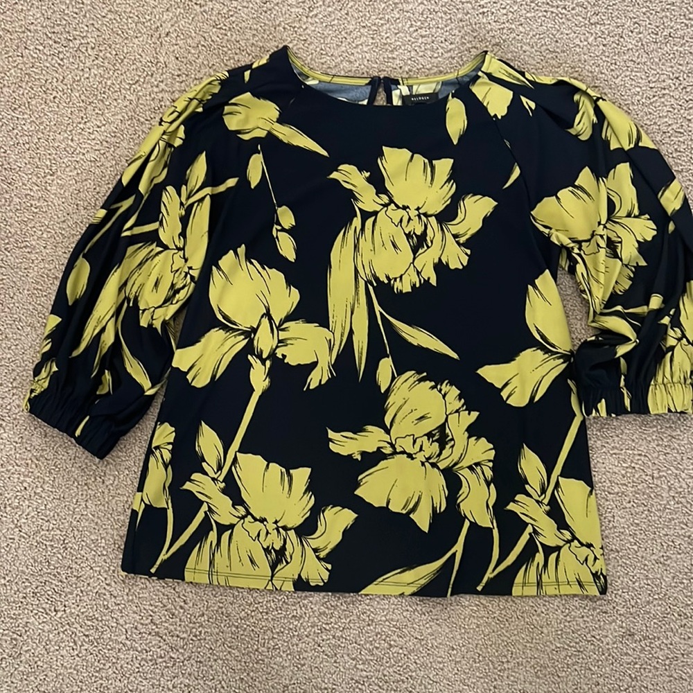 Halogen Navy Blue and Yellow Blouse